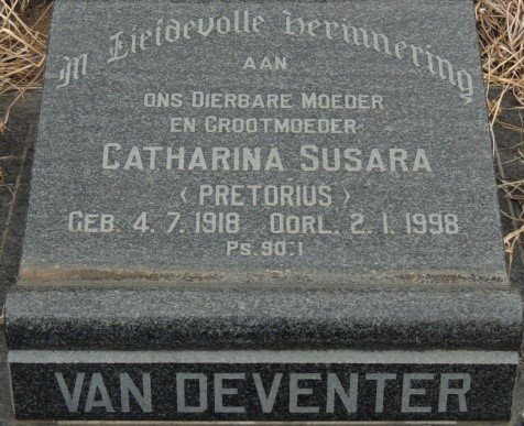 DEVENTER Catharina Susara, van nee PRETORIUS 1918-1998