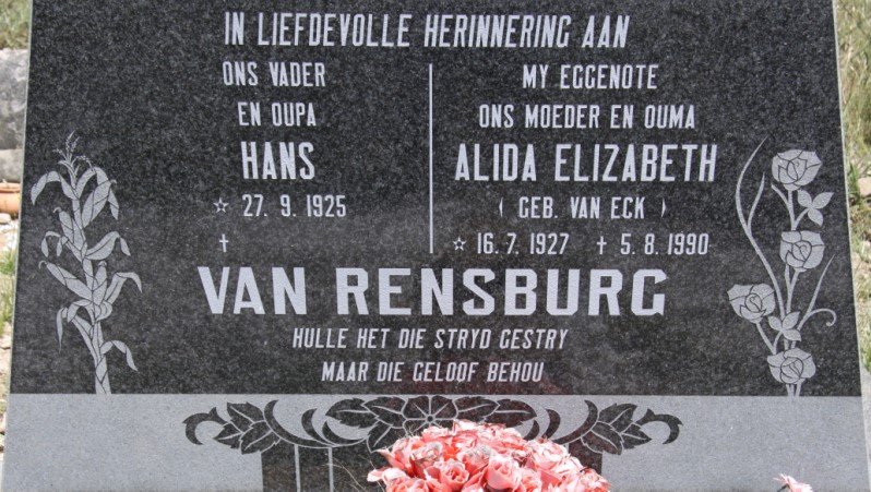 RENSBURG Hans, van 1925- &amp; Alida Elizabeth VAN ECK 1927-1990