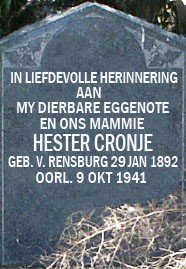 CRONJE Hester nee V. RENSBURG 1892-1941