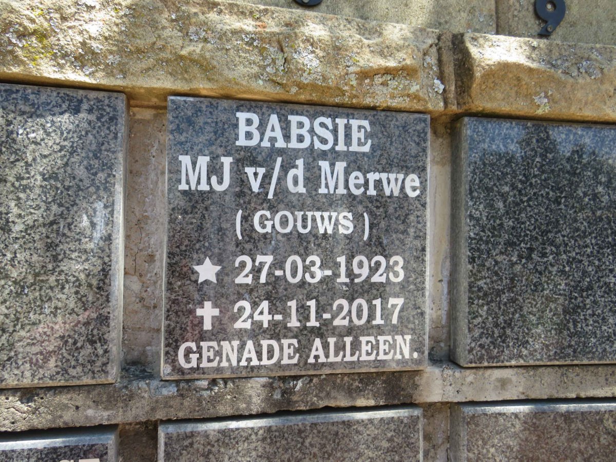 MERWE M.J., van der nee GOUWS 1923-2017
