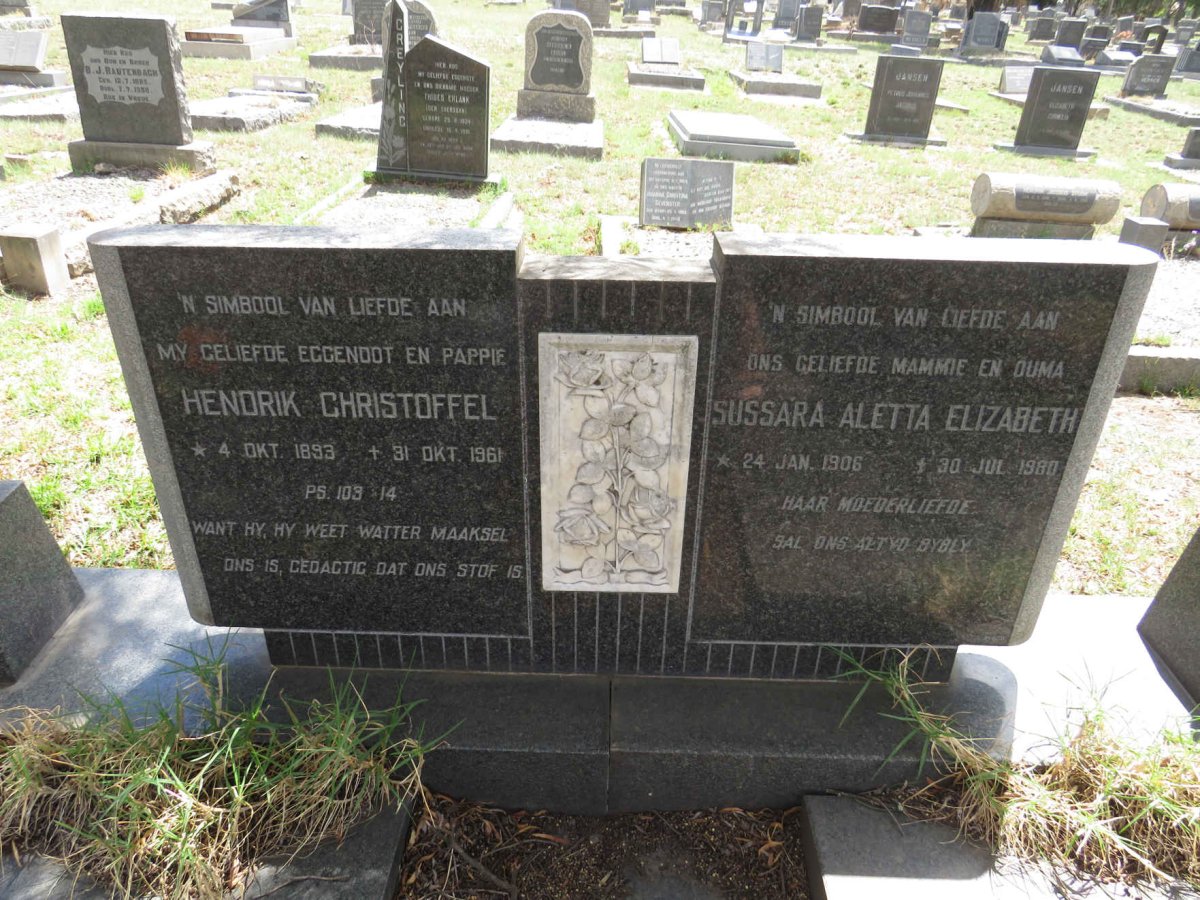 ? Hendrik Christoffel 1893-1961 & Sussara Aletta Elizabeth 1906-1980