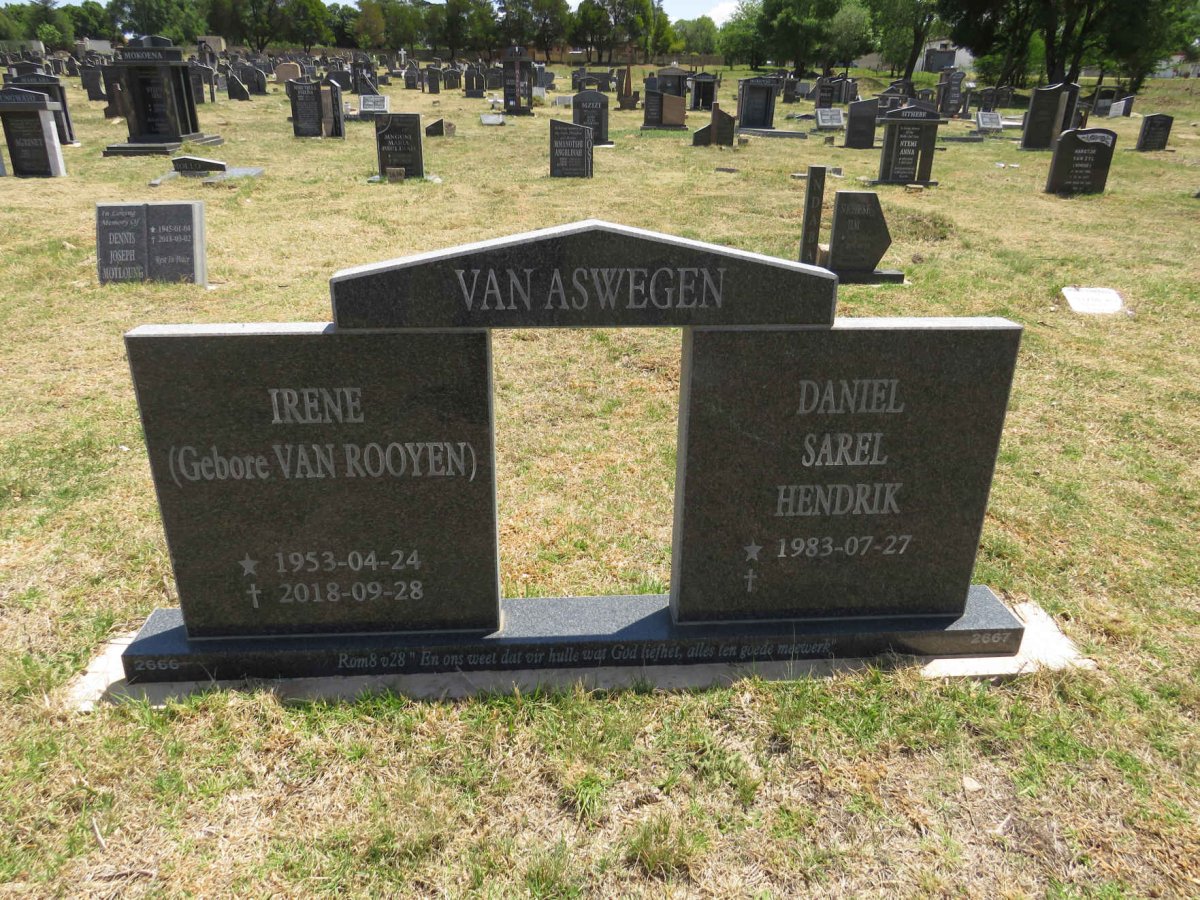 ASWEGEN Irene, van nee VAN ROOYEN 1953-2018 :: VAN ASWEGEN Daniel Sarel Hendrik 1983- _1