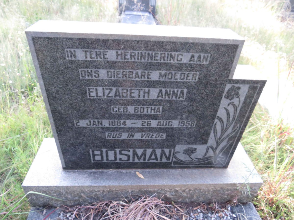 BOSMAN Elizabeth Anna nee BOTHA 1884-1958
