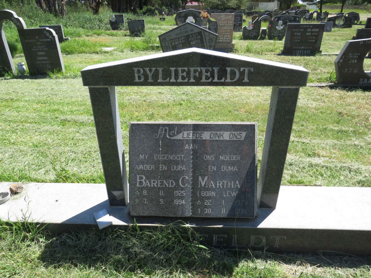 BYLIEFELDT Barend C. 1925-1994 & Martha LEWIS 1928-1998