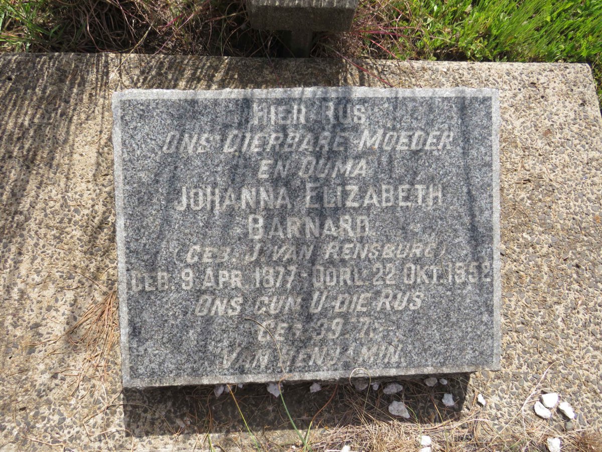 BARNARD Johanna Elizabeth nee J. VAN RENSBURG 1877-1952