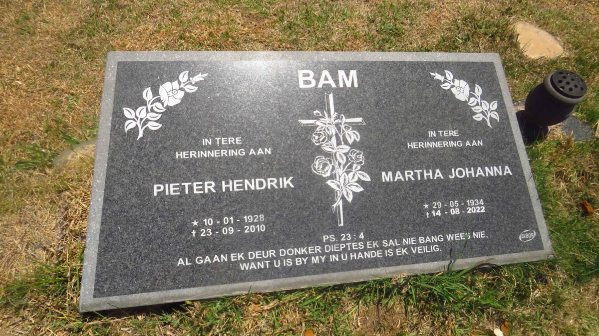 BAM Pieter Hendrik 1928-2010 & Martha Johanna 1934-2022