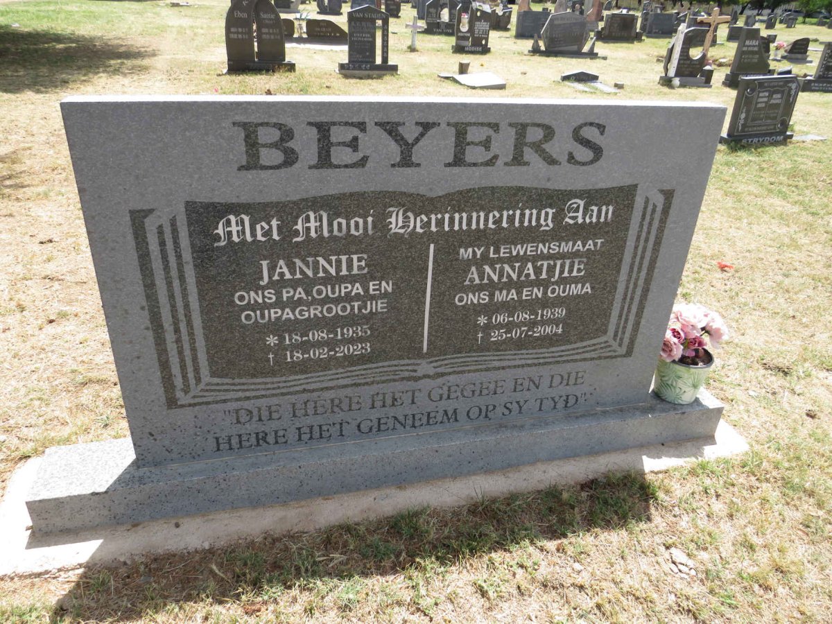 BEYERS Jannie 1935-2023 & Annatjie 1939-2004