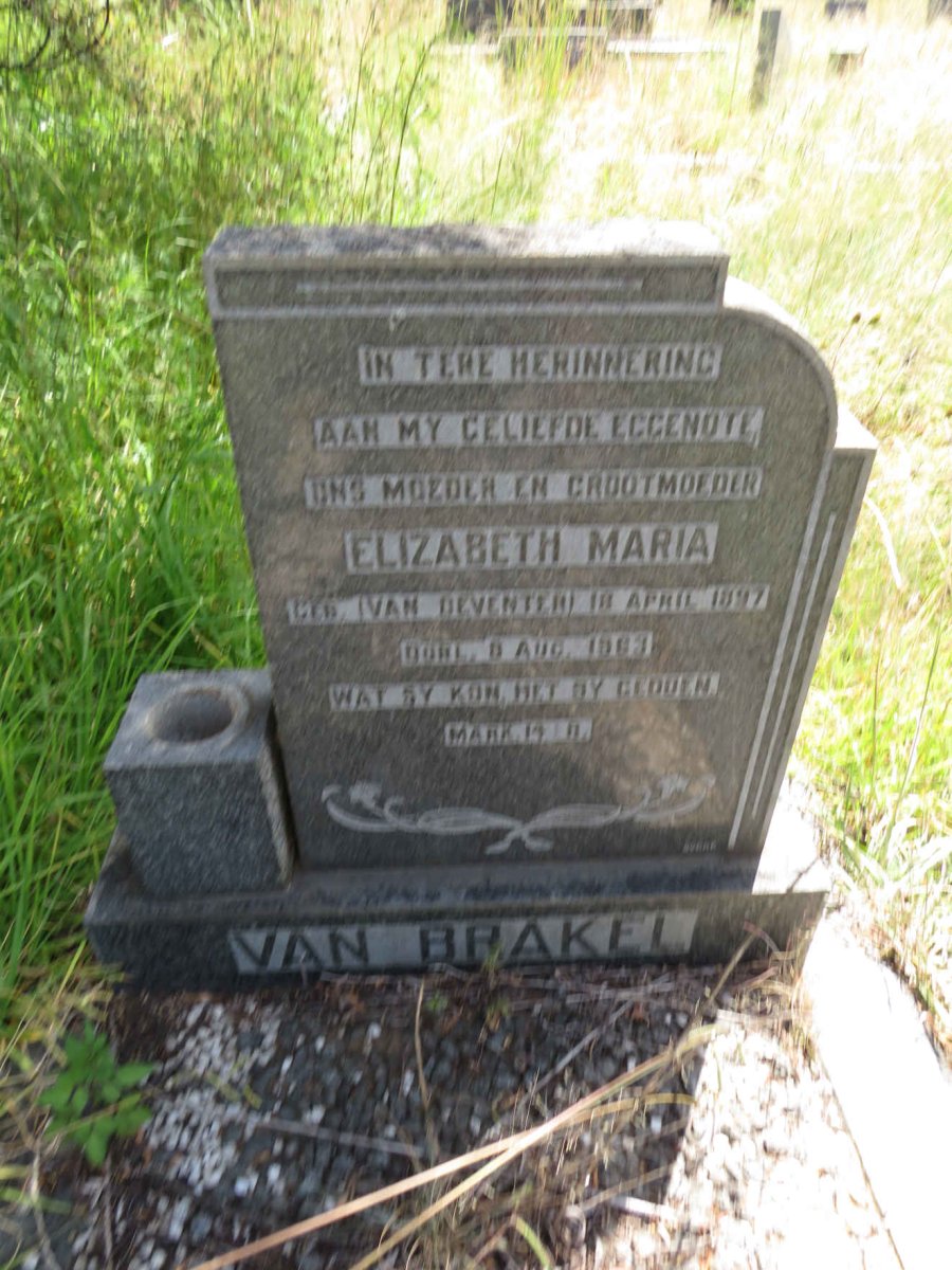 BRAKEL Elizabeth Maria, van nee VAN DEVENTER 1897-19??