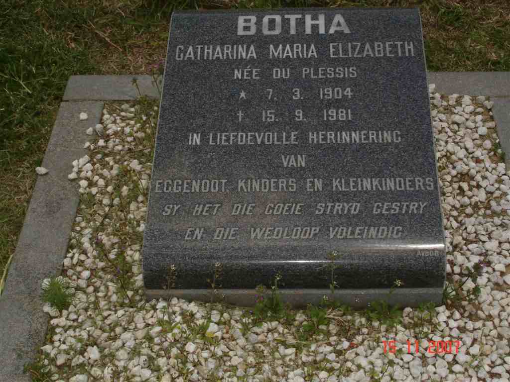 BOTHA Catharina Maria Elizabeth nee DU PLESSIS 1904-1981