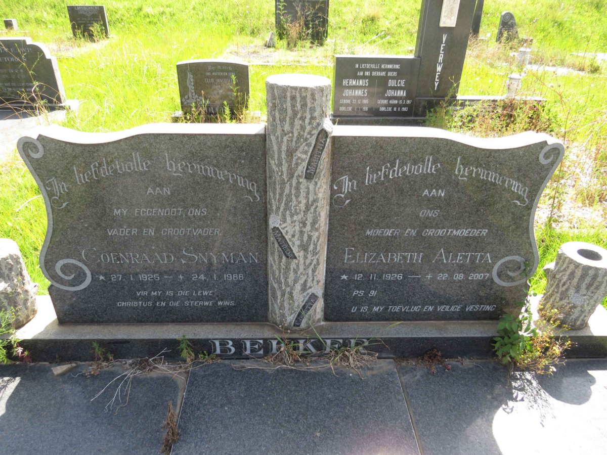 BEKKER Coenraad Snyman 1925-1988 & Elizabeth Aletta 1926-2007 