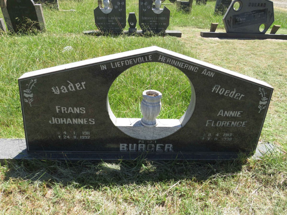 BURGER Frans Johannes 1911-1992 & Annie Florence 1913-1998