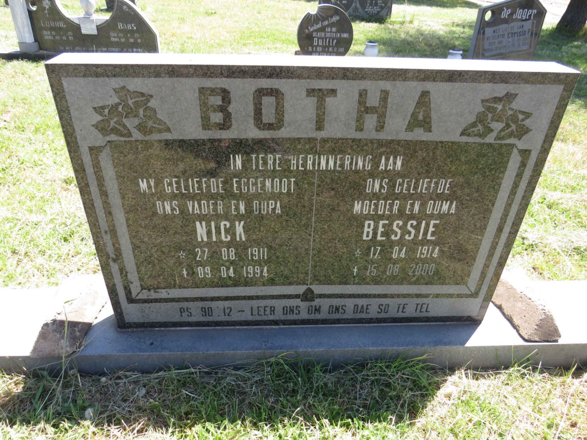 BOTHA Nick 1911-1994 & Bessie 1914-2000