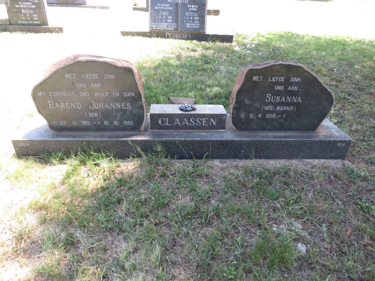 CLAASSEN Barend Johannes 1913-1995 & Susanna MARAIS 1939-