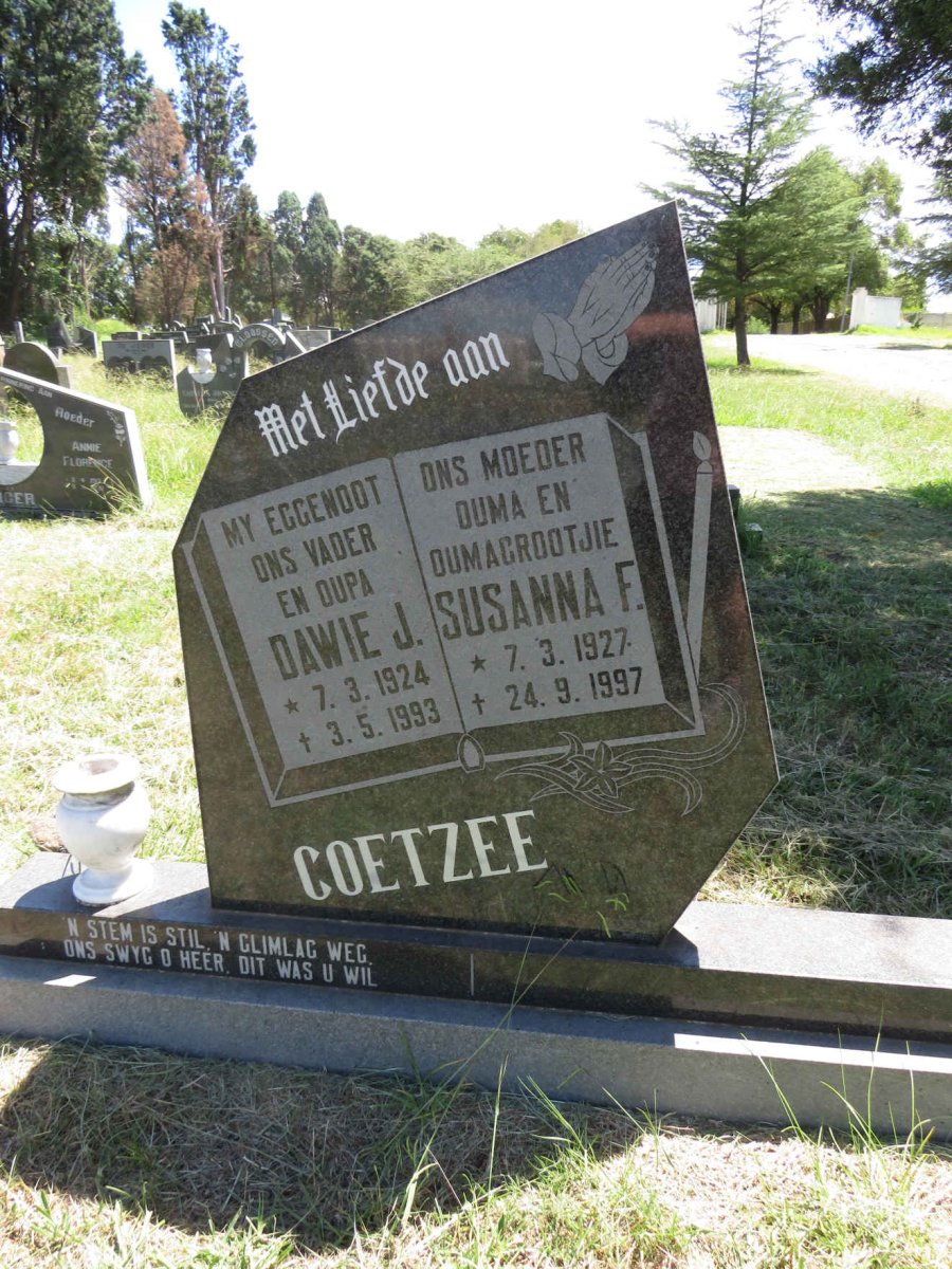 COETZEE Dawie J. 1924-1993 & Susanna F. 1927-1997