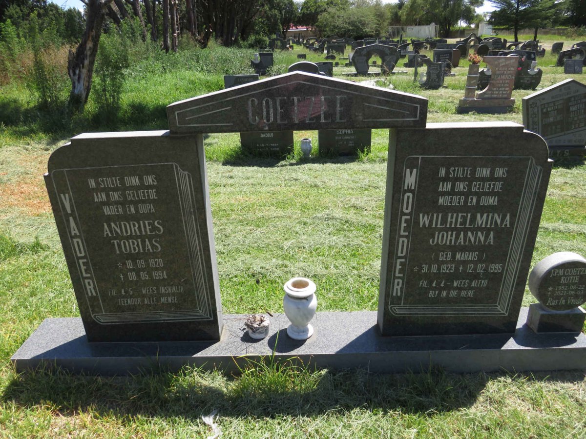 COETZEE Andries Tobias 1920-1994 & Wilhelmina Johanna MARAIS 1923-1995