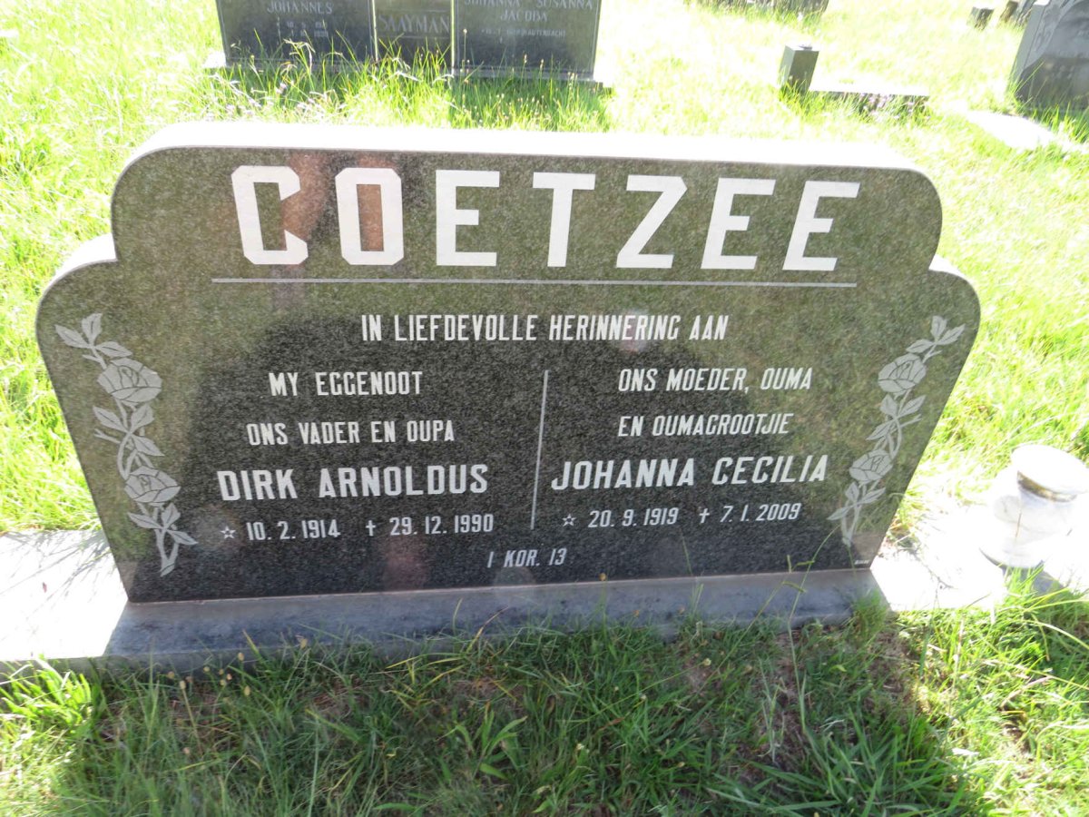 COETZEE Dirk Arnoldus 1914-1990 & Johanna Cecilia 1919-2009