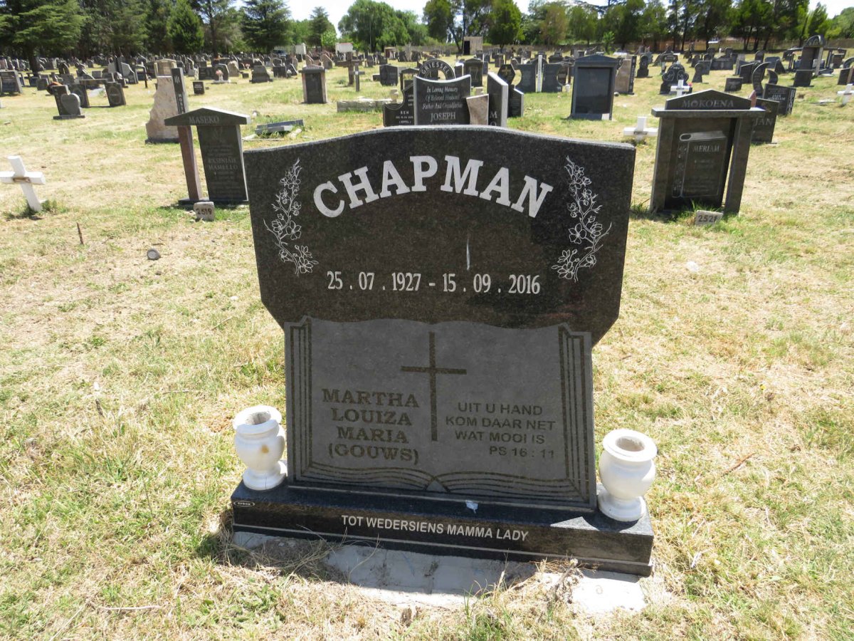 CHAPMAN Martha Louiza Maria nee GOUWS 1927-2016