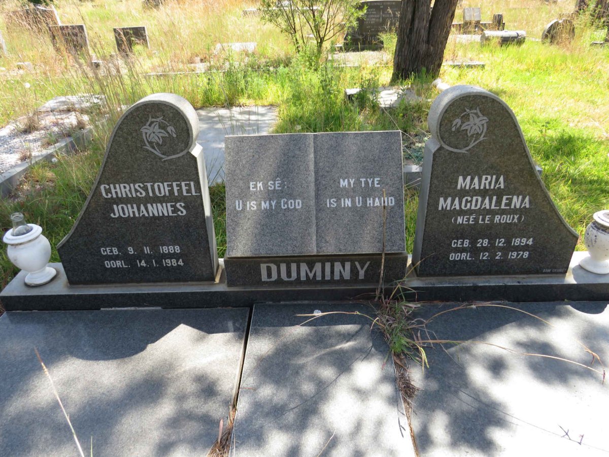 DUMINY Christoffel Johannes 1888-1984 & Maria Magdalena LE ROUX 1894-1978 