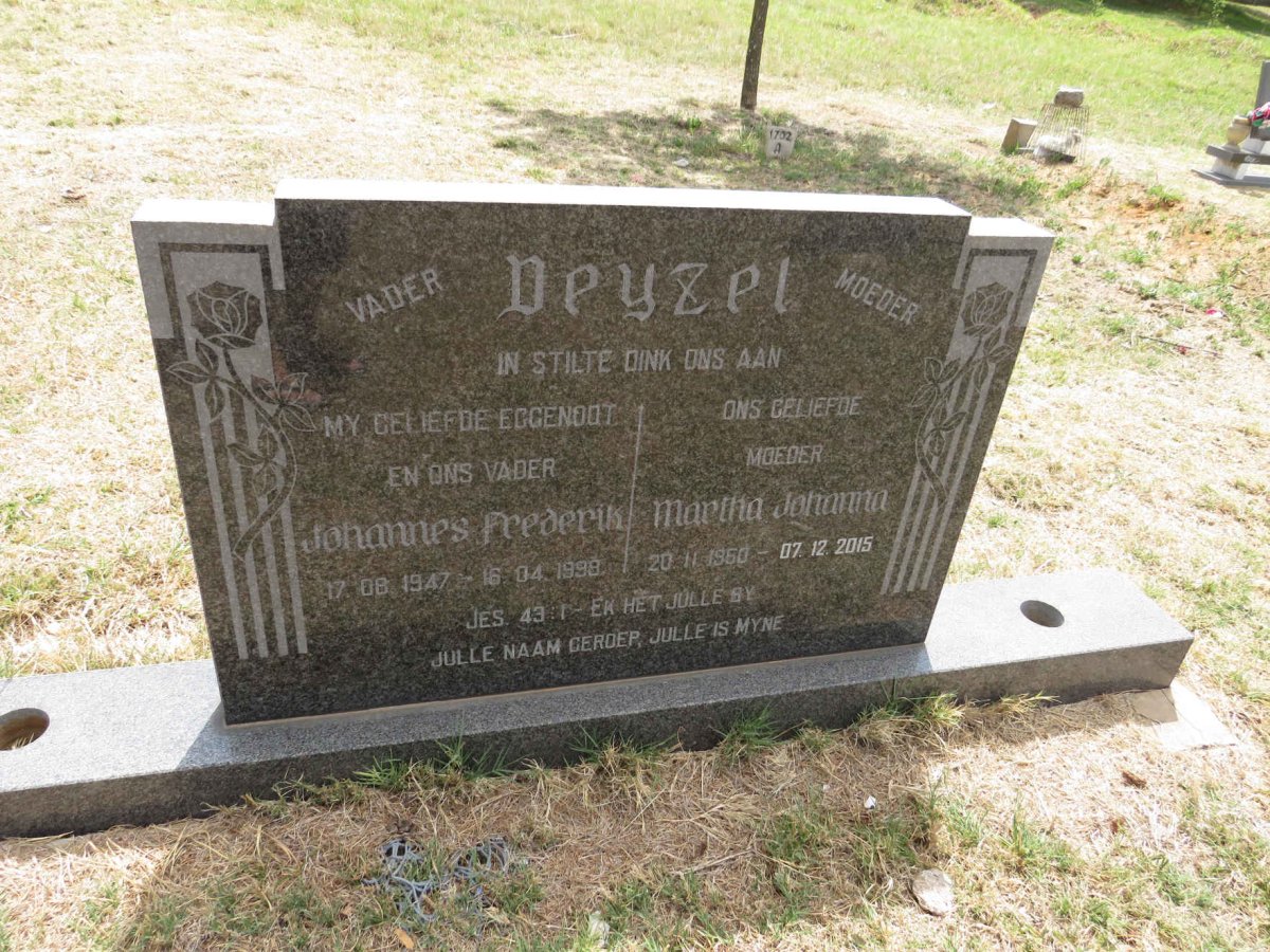 DEYZEL Johannes Frederik 1947-1998 & Martha Johanna 1950-2015