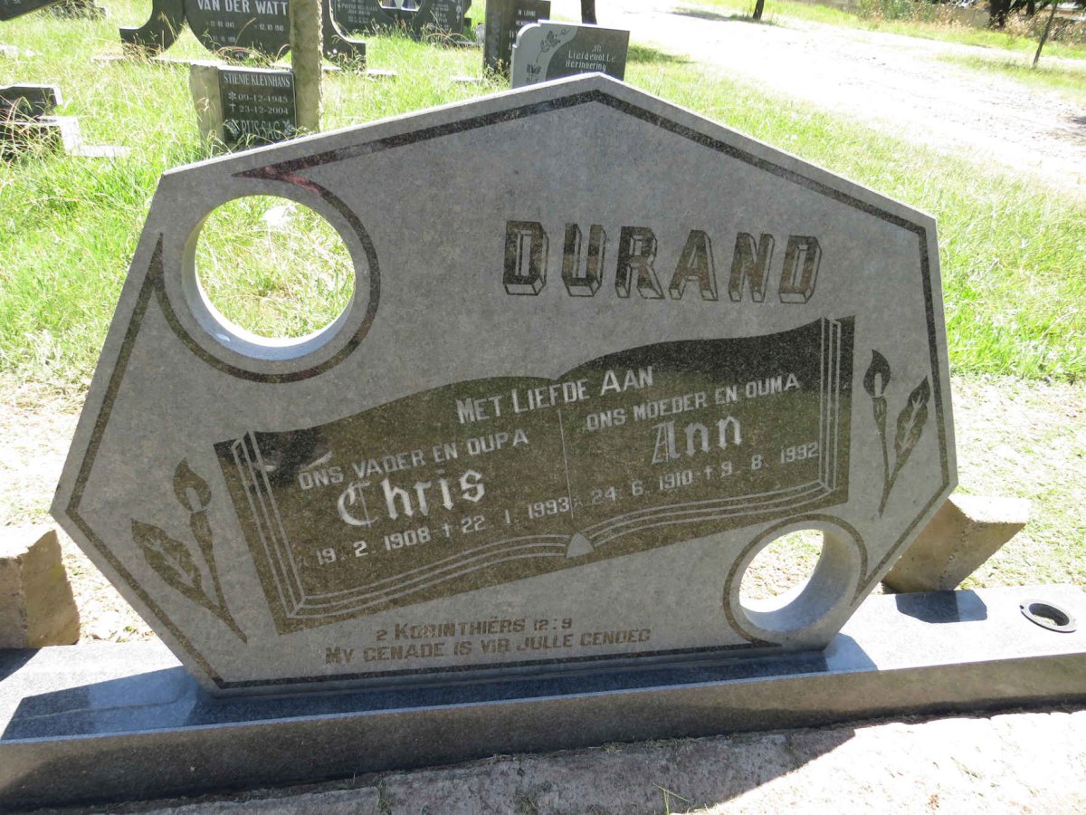 DURAND Chris 1908-1993 & Ann 1910-1992