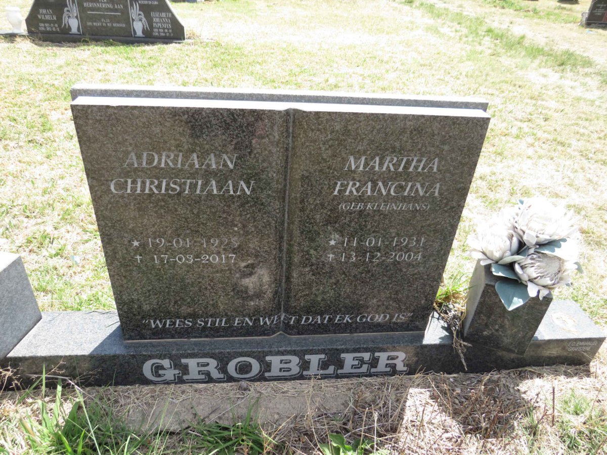 GROBLER Adriaan Christiaan 1925-2017 & Martha Francina KLEINHANS 1931-2004