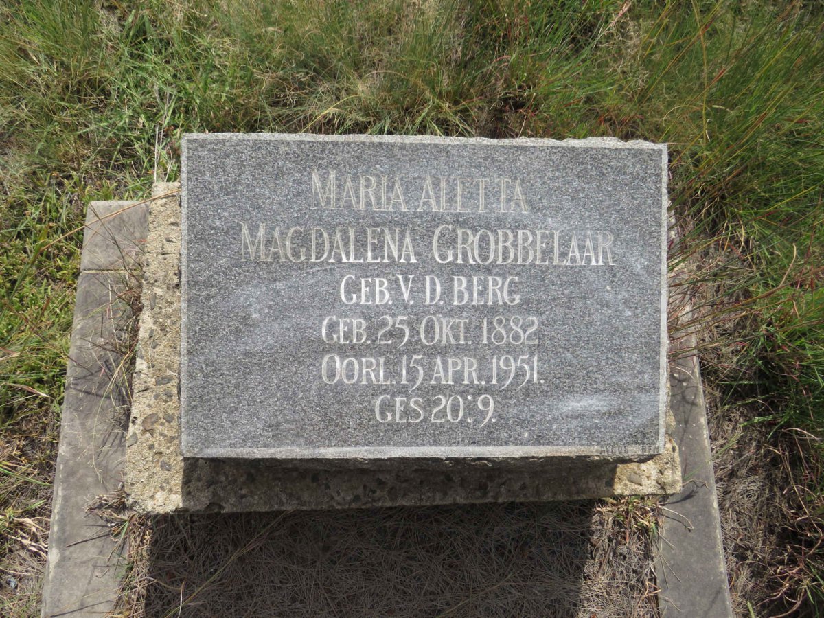 GROBBELAAR Maria Aletta Magdalena nee V.D. BERG 1882-1951