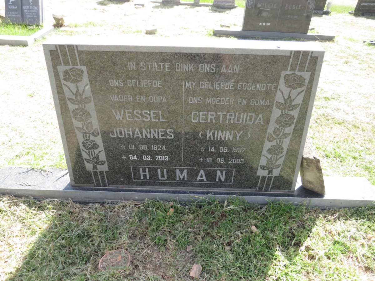 HUMAN Wessel Johannes 1924-2013 & Gertruida 1937-2003