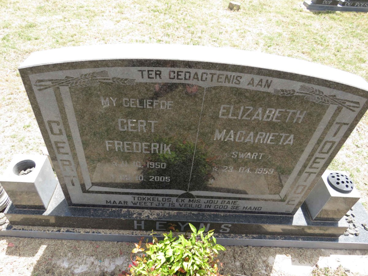 HEYNS Gert Frederik 1950-2005 & Elizabeth Magarieta SWART 1959-