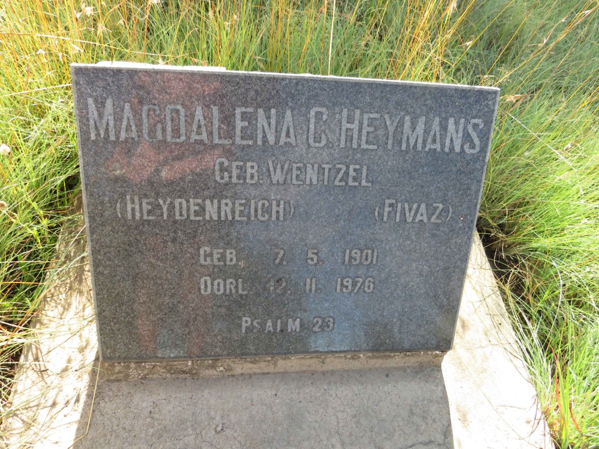 HEYMANS Magdalena C. voorheen HEYDENREICH voorheen FIVAZ nee WENTZEL 1901-1976 
