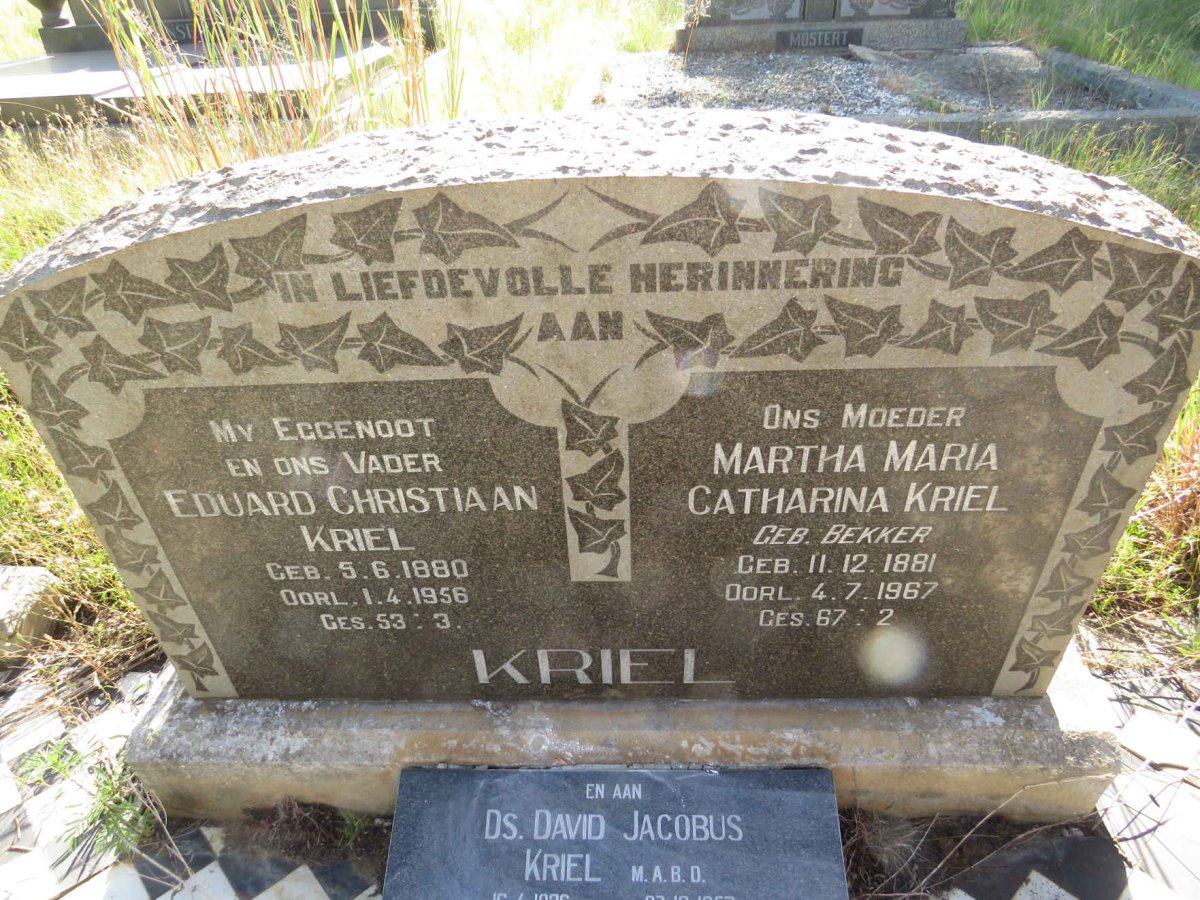KRIEL Eduard Christiaan 1880-1956 & Martha Maria Catharina BEKKER 1881-1967 :: KRIEL David Jacobus 1926-1957_1