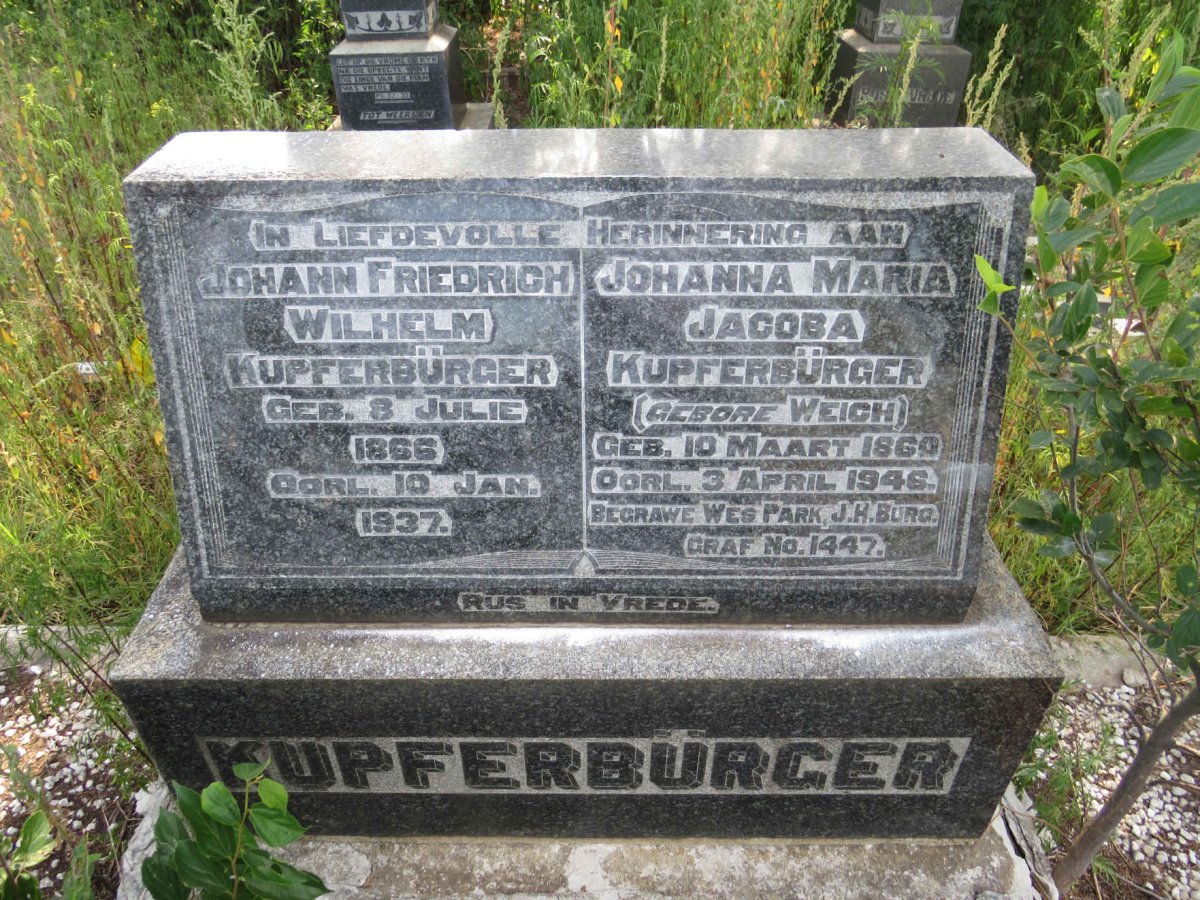 KUPFERBURGER Johann Friedrich 1866-1937 & Johanna Maria Jacoba WEICH 1860-1946
