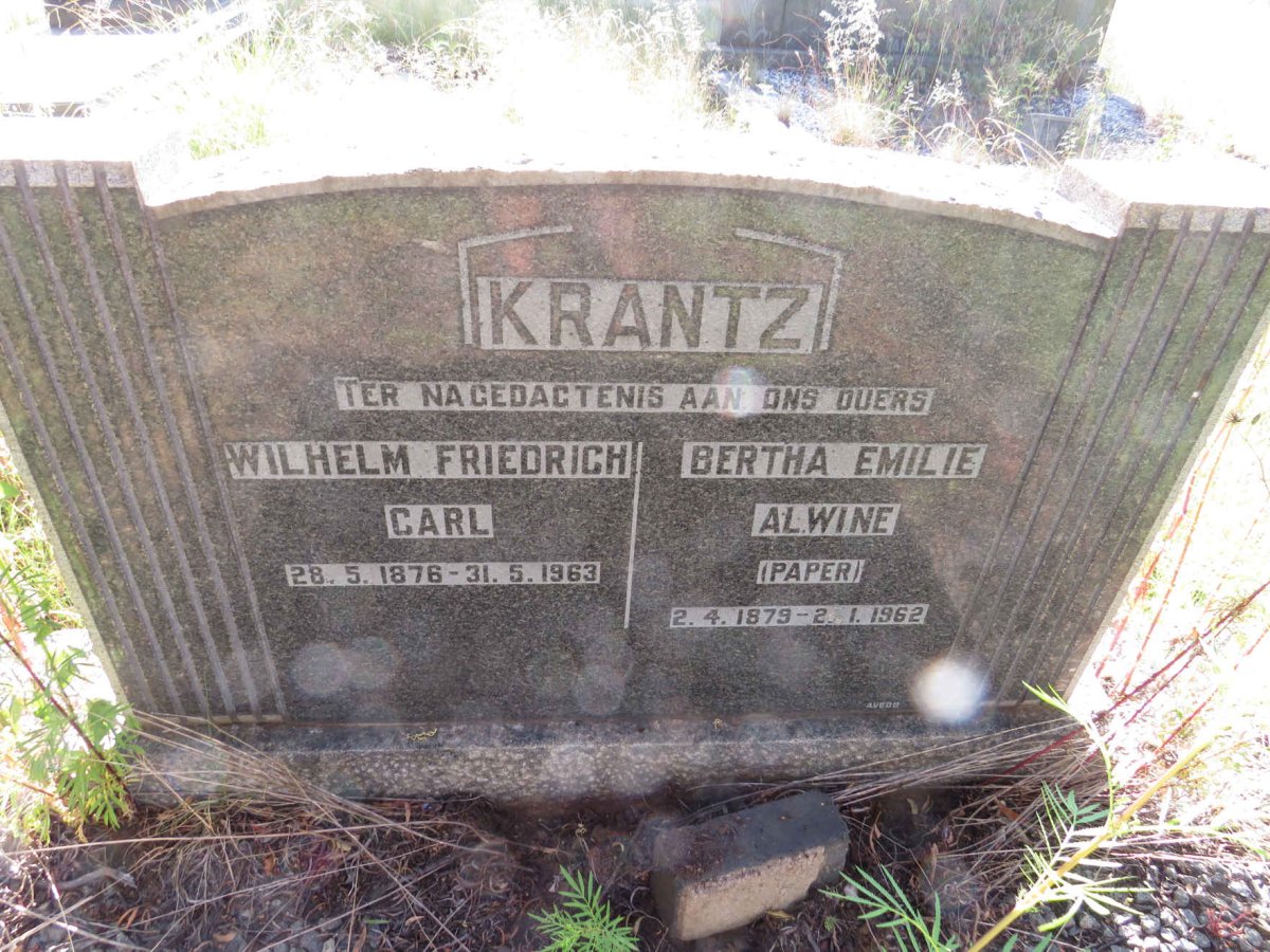 KRANTZ Wilhelm Friedrich Carl 1876-1963 & Bertha Emilie Alwine PAPER 1879-1962