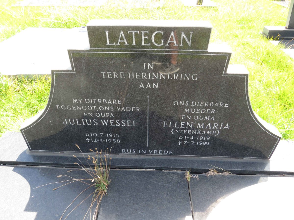 LATEGAN Julius Wessel 1915-1988 & Ellen Maria STEENKAMP 1919-1999