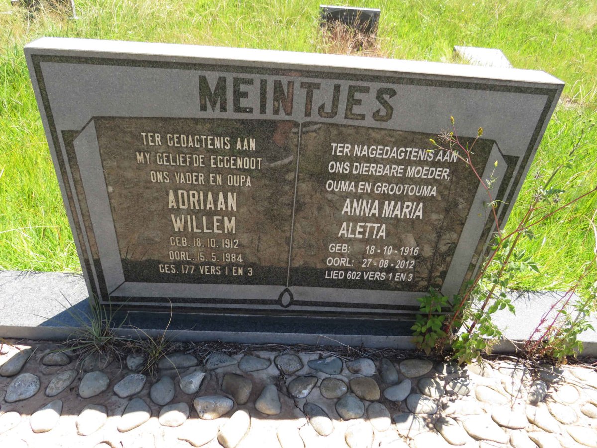 MEINTJES Adriaan Willem 1912-1984 & Anna Maria Aletta 1916-2012