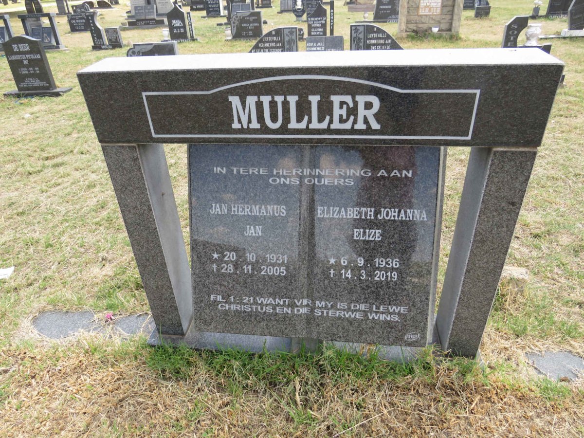 MULLER Jan Hermanus 1931-2005 & Elizabeth Johanna 1936-2019