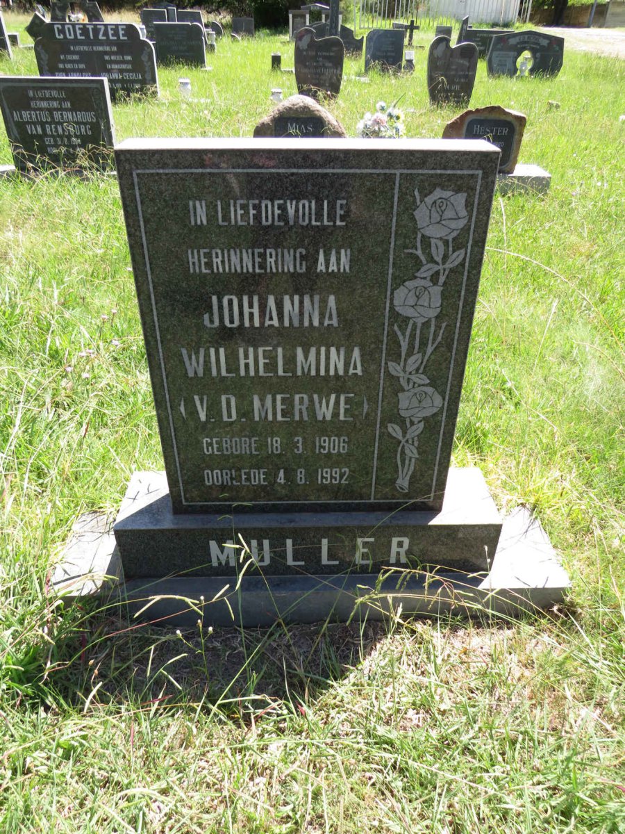 MULLER Johanna Wilhelmina nee V.D. MERWE 1906-1992