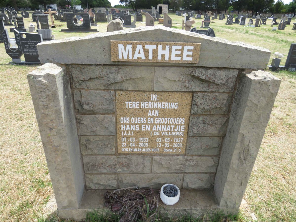 MATHEE J.J. 1933-2005 & Annatjie DE VILLIERS 1937-2008
