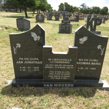 NIEKERK Jan Jonathan, van 1940-2010 & ?akomina Maria 1946-