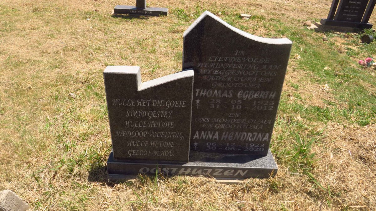 OOSTHUIZEN Thomas Egberth 1923-2012 & Anna Hendrina 1923-2020