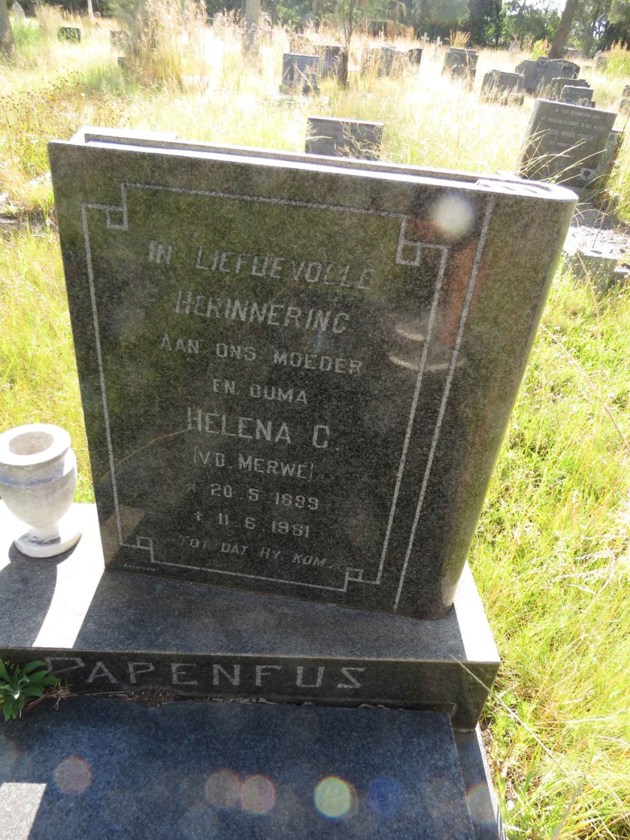 PAPENFUS Helena C. nee V.D. MERWE 1899-1981