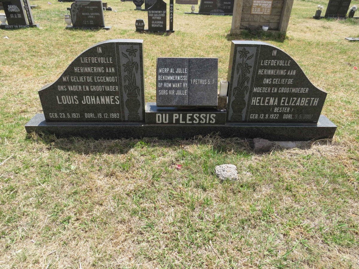 PLESSIS Louis Johannes, du 1921-1983 & Helena Elizabeth BESTER 1922-2007