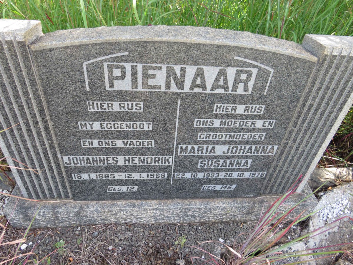 PIENAAR Johannes Hendrik 1885-1966 & Maria Johanna Susanna 1893-1978