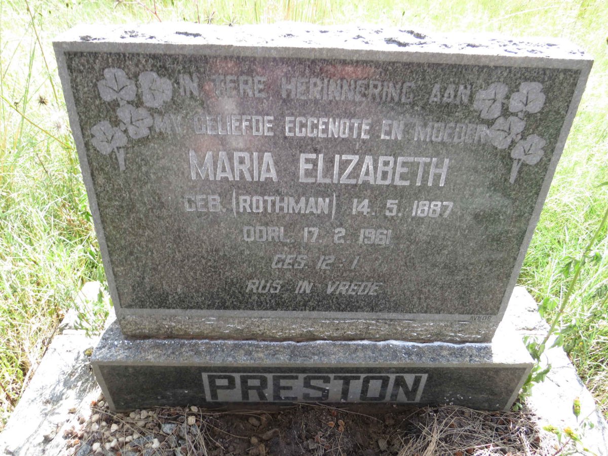 PRESTON Maria Elizabeth nee ROTHMAN 1887-1961