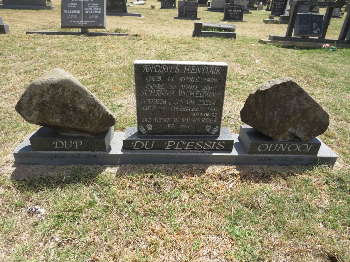 PLESSIS Andries Hendrik, du 1929-2010 & Johanna Wilhelmina Elizabeth VAN COLLER 1934-2022