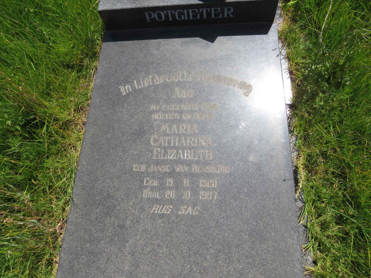 POTGIETER Maria Catharina Elizabeth nee JANSE VAN RENSBURG 1920-1987
