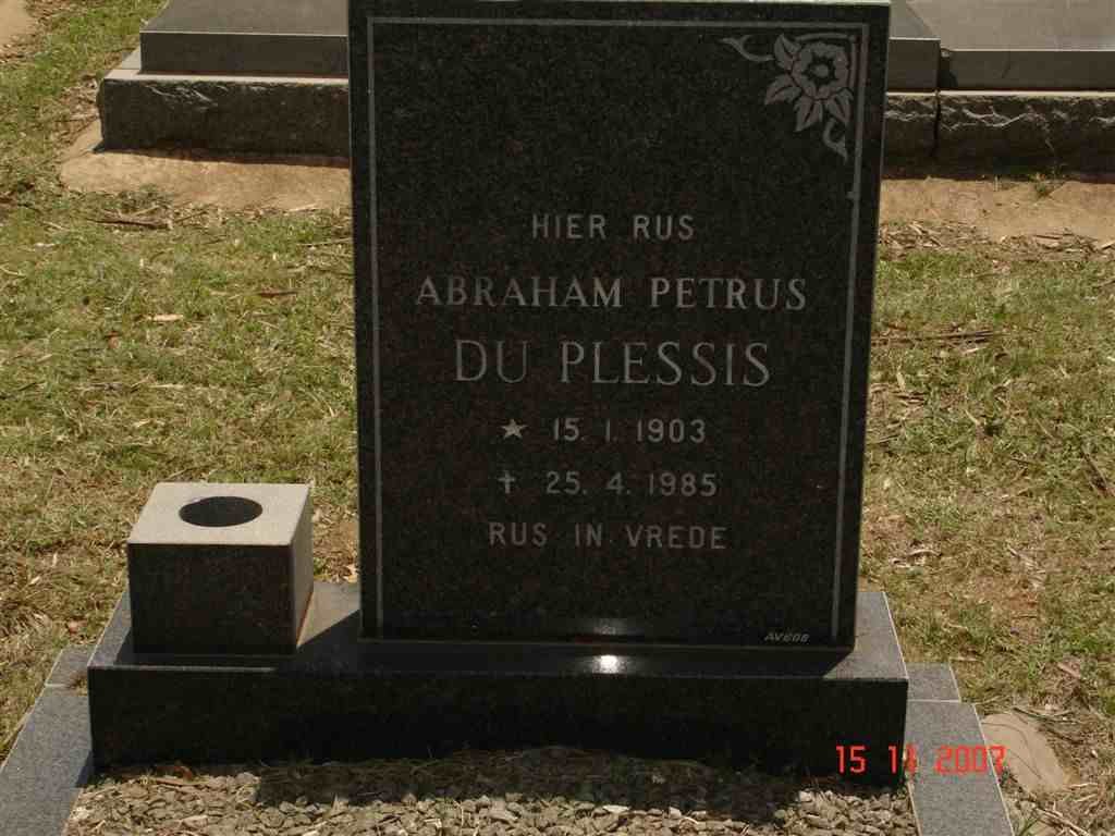 PLESSIS Abraham Petrus, du 1903-1985