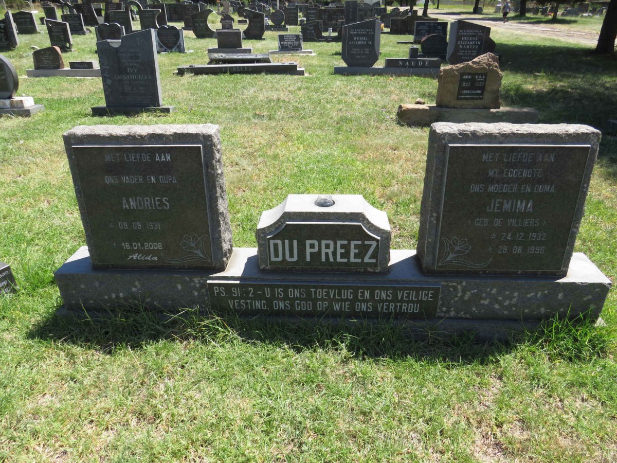 PREEZ Andries, du 1931-2008 & Jemima DE VILLIERS 1932-1996