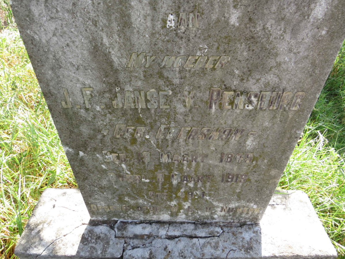 RENSBURG J.F., Janse v. nee EBERSHON 1849-1919 