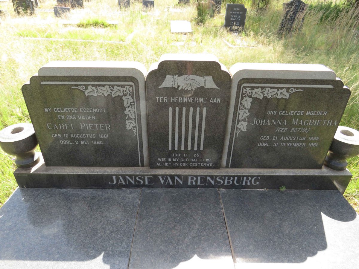 RENSBURG Carel Pieter, Janse van 1881-1960 & Johanna Magrietha BOTHA 1885-1961