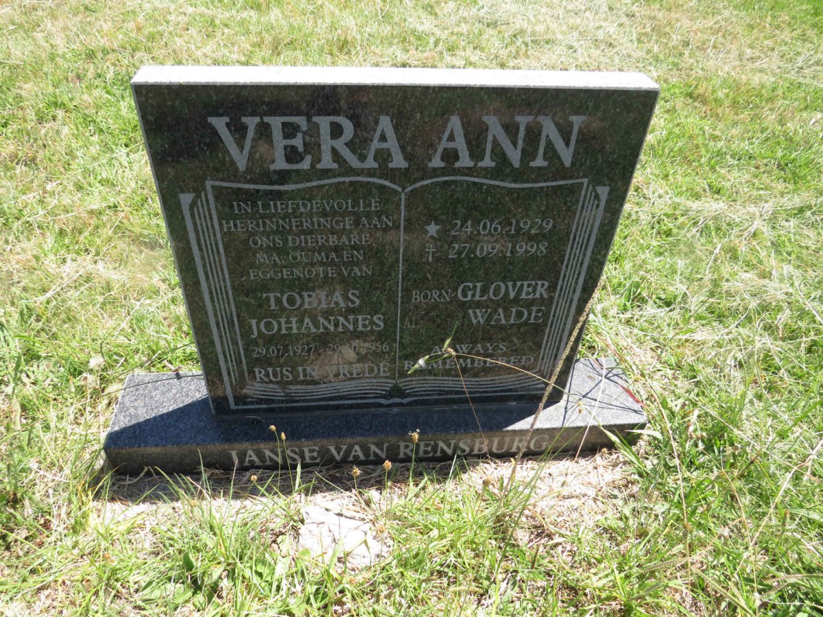 RENSBURG Tobias Johannes, Janse van 1927-1956 & Vera Ann formerly WADE nee GLOVER 1929-1998